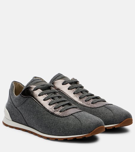 スニーカー BRUNELLO CUCINELLI Low-top wool flannel sneakers leather Brunello Cucinelli low-top Sneakers | Blue | FARFETCH