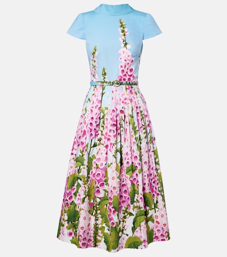 Floral cotton-blend poplin midi dress