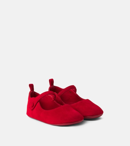 Christian Louboutin Kids 유아 러브 칙 스웨이드 발레리나 플랫