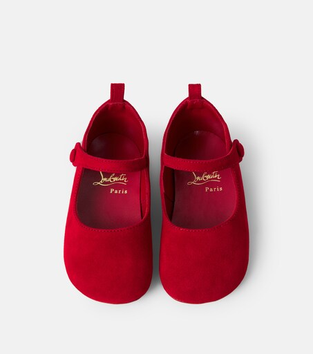 Christian Louboutin Kids 유아 러브 칙 스웨이드 발레리나 플랫