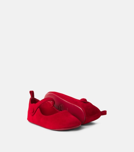 Christian Louboutin Kids 유아 러브 칙 스웨이드 발레리나 플랫