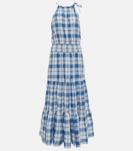 chinese dress ladies Pinkblush Blue Checkered Sleeveless Tiered Maternity Maxi Dress Medium
