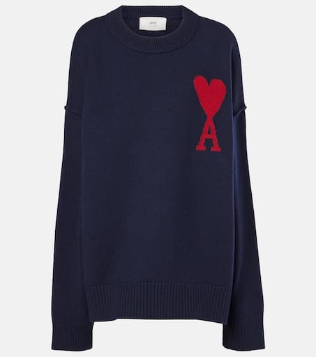 Ami De Cœur wool sweater in blue - Ami Paris | Mytheresa
