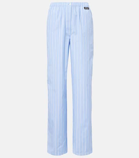Striped cotton poplin wide-leg pants in multicoloured - Miu