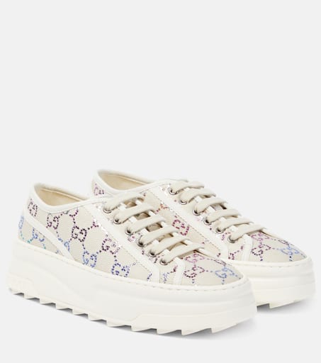 GG embellished lame platform sneakers in beige Gucci Mytheresa