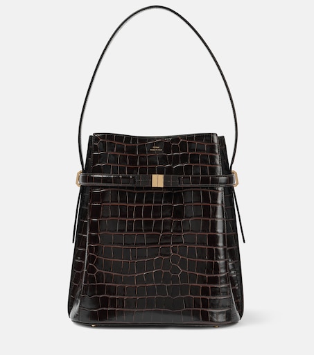 Croc-effect leather bucket bag