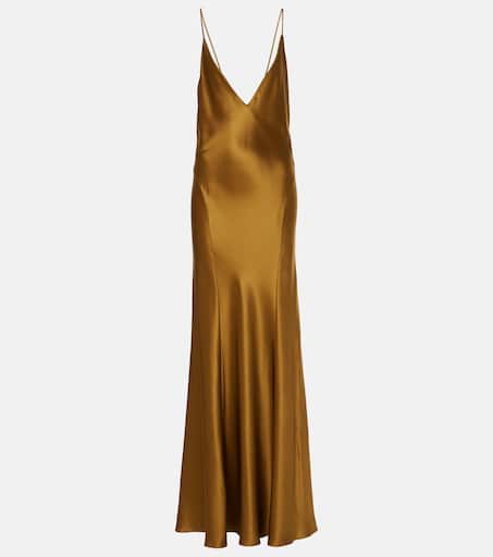 Satin maxi dress in brown - Saint Laurent | Mytheresa