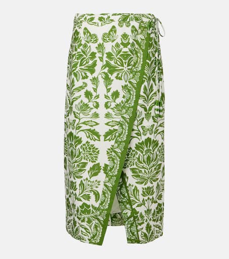 Delicate Tapestry linen-blend midi skirt in green - Farm Rio