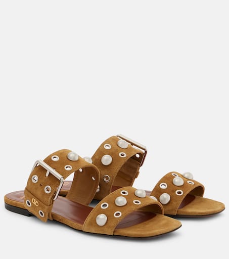 フラットシューズ VALENTINO GARAVANI NELLCOTE FLAT SANDALS IN SUEDE Valentino Garavani Nellcote Studded Suede Flat Sandals