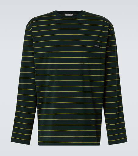 Striped cotton jersey T-shirt in green - Miu Miu | Mytheresa
