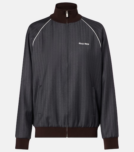 Pinstripe virgin wool blouson in grey - Miu Miu | Mytheresa
