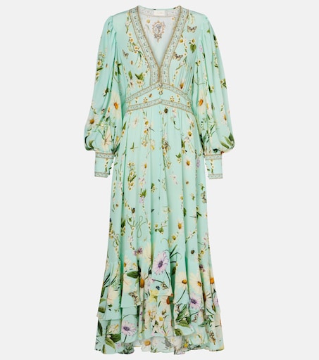green flower silk dress Still the One Emerald Green Floral Print Satin Maxi Dress