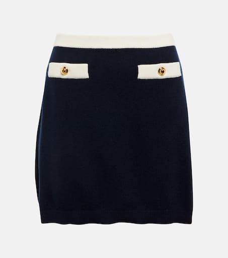 スカート MIU MIU Black Stretch Cashmere Blend Mini Skirt Miu Miu Textured Cotton Skirt in Blu | FWRD