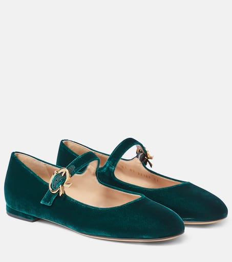 Mary Ribbon velvet ballet flats in green - Gianvito Rossi