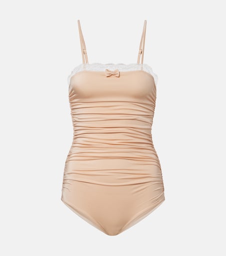 Lace-trimmed ruched bodysuit in pink - Chloe | Mytheresa