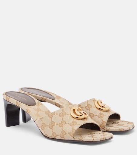 Marmont Double G GG canvas mules in beige - Gucci | Mytheresa