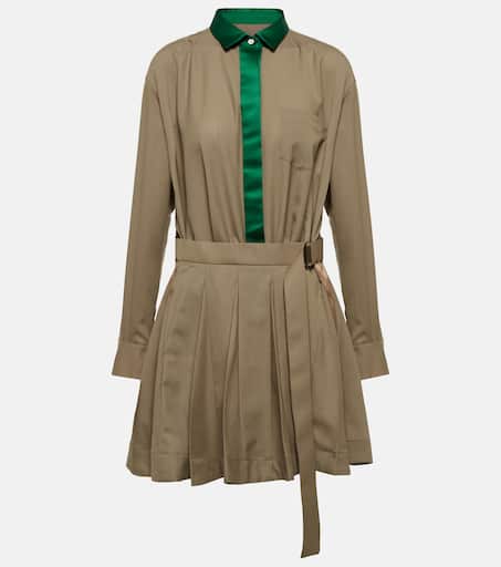 関送込み【sacai】Pleated satin-trimmed minidress Pleated satin-trimmed minidress in green - Sacai | Mytheresa