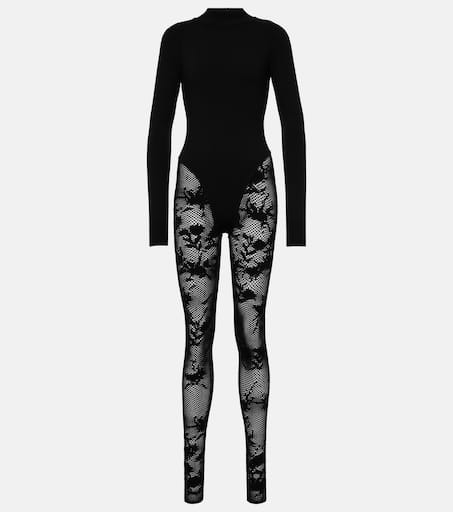 【送料&関税込】Alaia Blend Wool Leggins ALAIA Black Wool Blend Leggings Lacy Sides Size 36 US XS