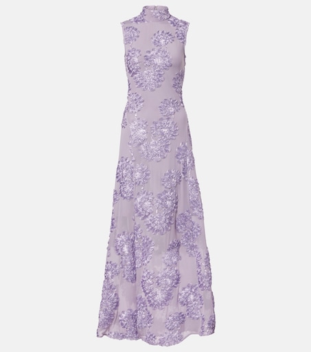 Floral embroidered mesh maxi dress in purple - Rotate | Mytheresa Floral embroidered mesh maxi dress in purple - Rotate | Mytheresa