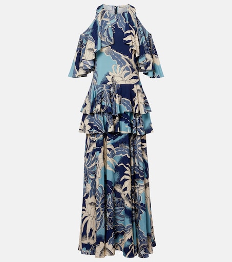 johanna ortiz blue floral dress Johanna Ortiz Linen Floral Cutout Midi Dress Blue main image 0