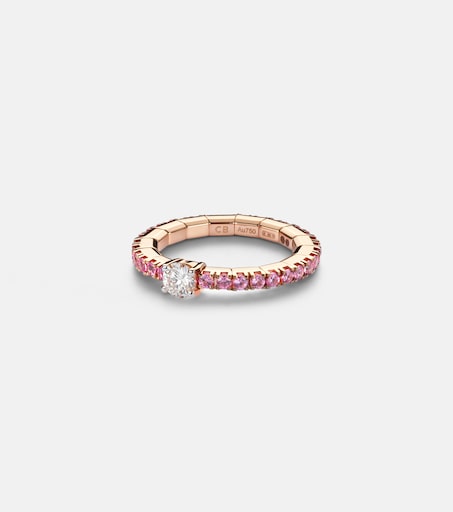 Stretchy 18kt rose gold ring with diamond and sapphires