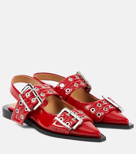 Faux leather slingback flats in red - Ganni | Mytheresa