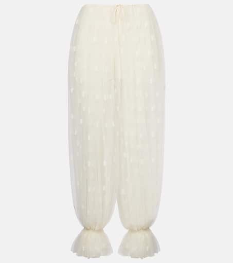 Embroidered silk lace wide-leg pants in white - Chloe