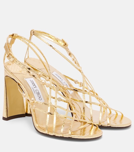 Felice 95 beaded metallic leather sandals in gold - Jimmy Choo