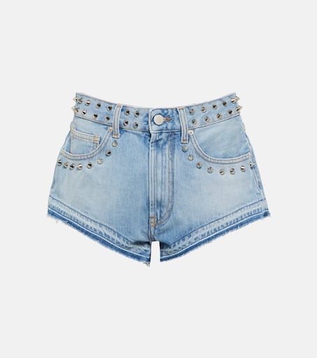 Embellished mid-rise denim shorts in blue - Alessandra Rich