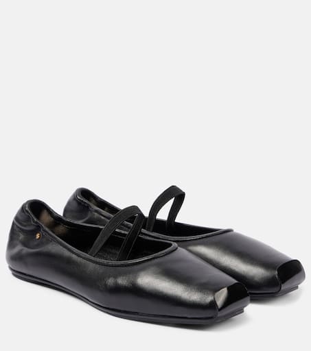 フラットシューズ Tory Burch 'Mary Jane' ballet flats TORY BURCH Metallic textured-leather Mary Jane point-toe