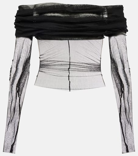 Sheer off-the-shoulder silk top in black - Christopher Esber
