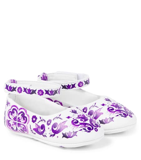 フラットシューズ DOLCE & GABBANA FLATS MAIOLICA VIOLA Baby Majolica leather ballet flats in white - Dolce Gabbana