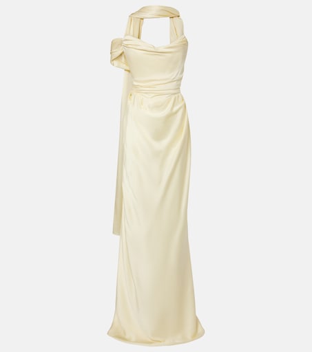 Nova Vixen scarf-detail satin bustier gown in yellow - Vivienne