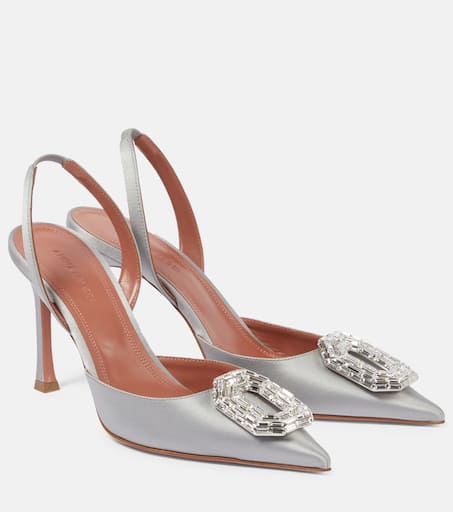 【関税込み】Amina Muaddi ブラック Camelia 90 パンプス Camelia 90 satin slingback pumps in black - Amina Muaddi