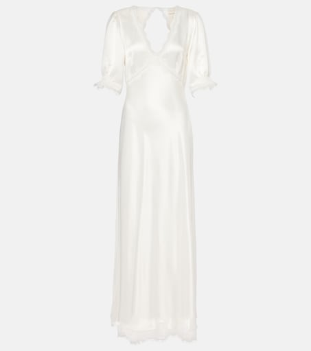 Annabella lace-trimmed satin maxi dress in white - Rixo | Mytheresa Annabella lace-trimmed satin maxi dress in white - Rixo | Mytheresa