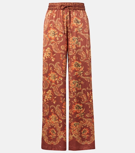 Seraphina printed silk wide-leg pants in burgundy - Alemais | Mytheresa