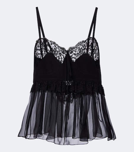 Ruffled silk crêpe de chine top in black - Chloe | Mytheresa