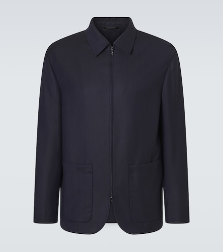 Chevron wool and cashmere-blend jacket in blue - Giorgio Armani