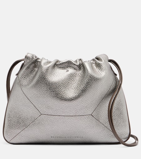 Monili Small metallic leather crossbody bag in silver - Brunello