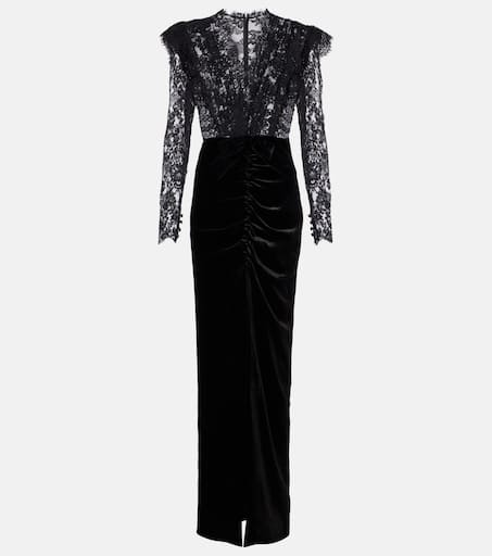 Lace and velvet gown in black - Alessandra Rich | Mytheresa
