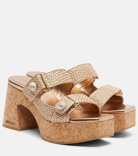 Fayence raffia-effect platform sandals in gold - Jimmy Choo
