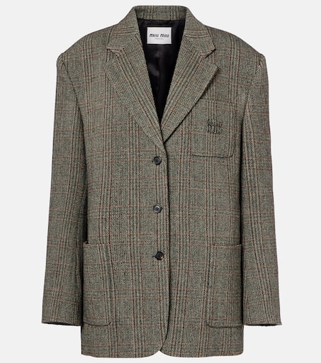 Chevron virgin wool suit jacket in grey - Miu Miu | Mytheresa