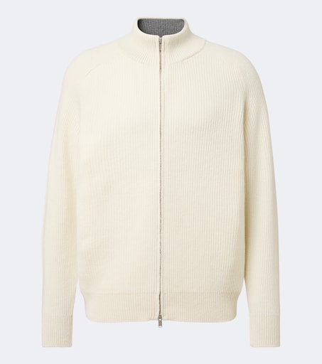 Ribbed-knit wool and cashmere zip-up cardigan in white - Lardini