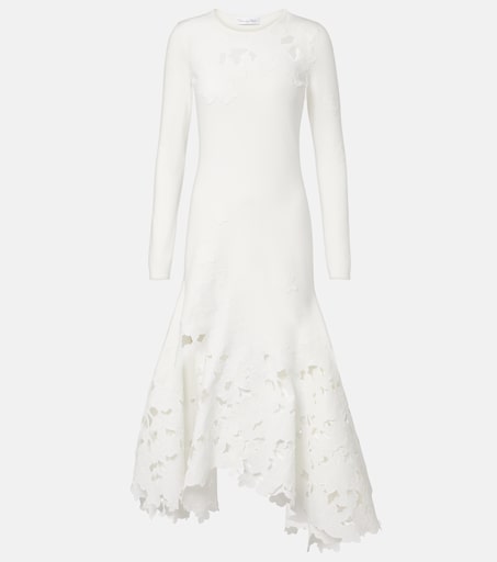 Lace-trimmed asymmetric midi dress