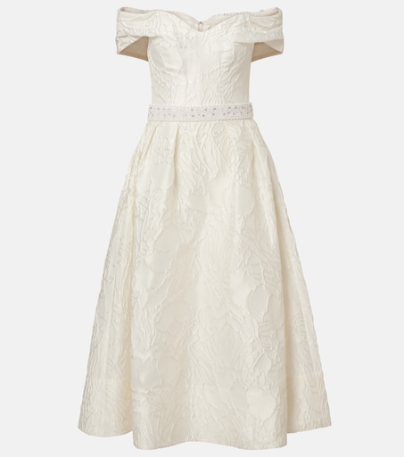 Bridal Winslet jacquard midi dress in white - Rebecca Vallance
