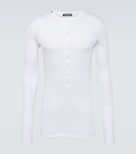 【Dolce&Gabbana】basic henry neck tops Re-Edition cotton jersey Henley shirt in white - Dolce Gabbana
