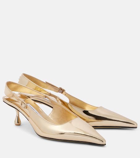 サンダル・ミュール Priscilla Glossed-Leather Pumps in Gold Priscilla Gold Lattice Heeled Sandal | Heeled Sandals | Footwear