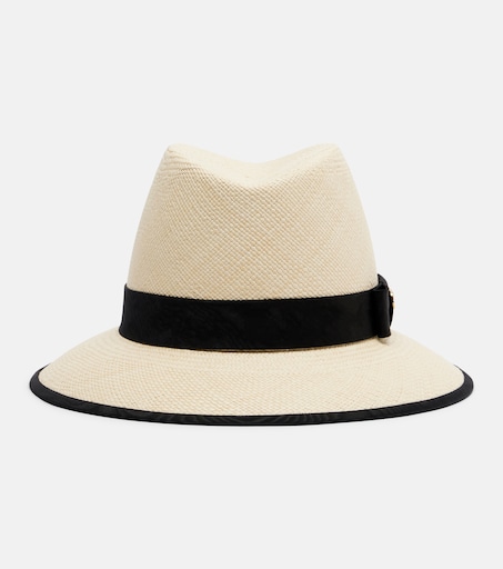 Valentino BEIGE Straw Fedora Hat with Black Band VALENTINO GARAVANI VLOGO Signature bow-embellished striped  main image 2