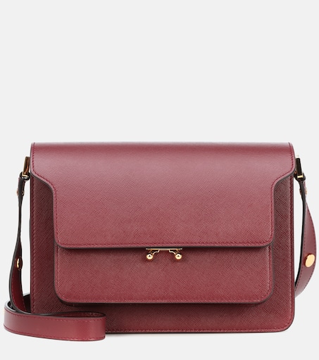 Trunk mini topstitched glossed-leather shoulder bag