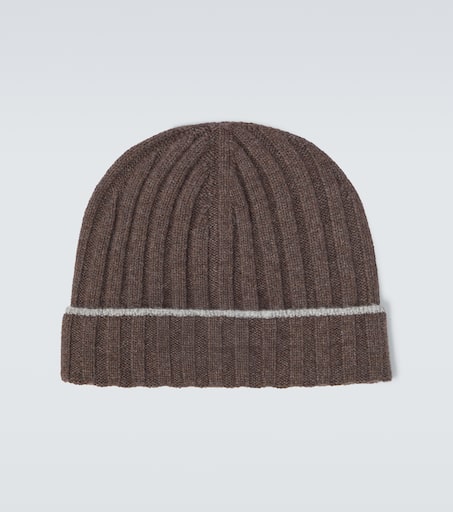 Ribbed-knit cashmere beanie in brown - Brunello Cucinelli